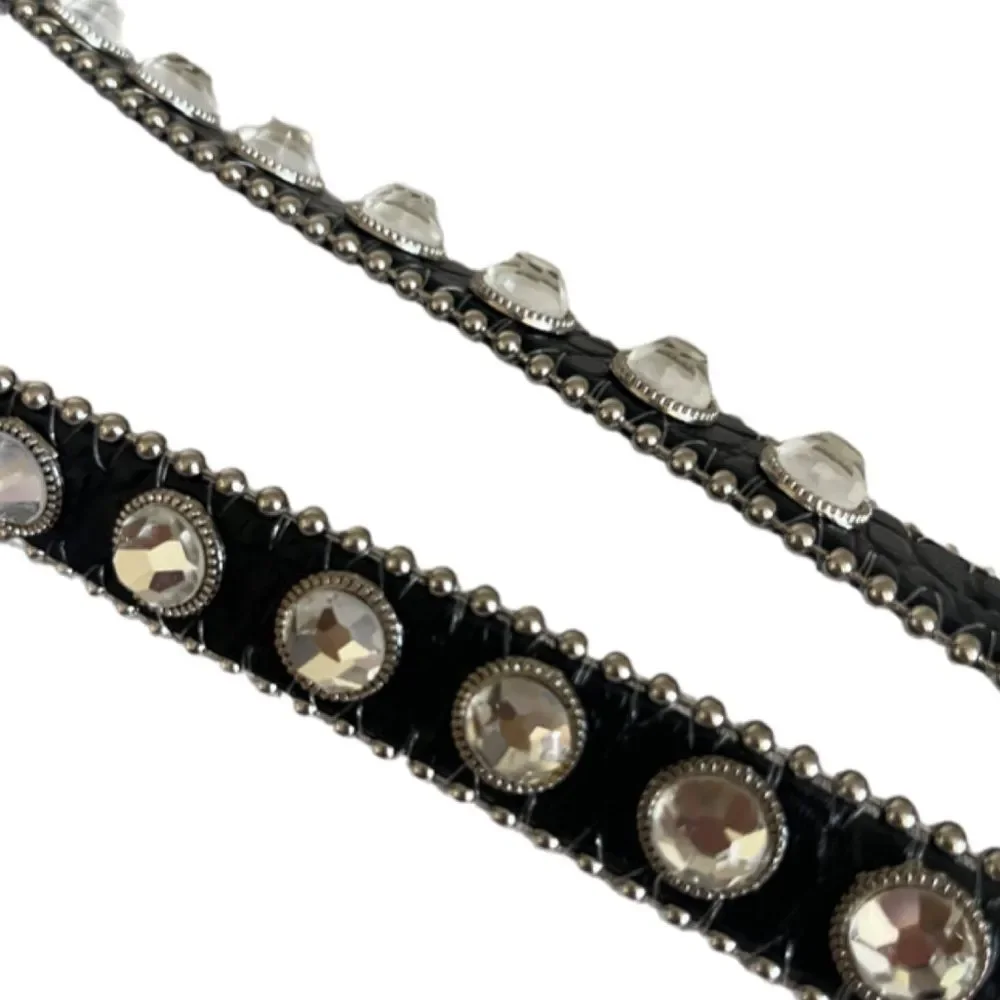 Brielle black belt with large rhinestones silver hardware SIZE M